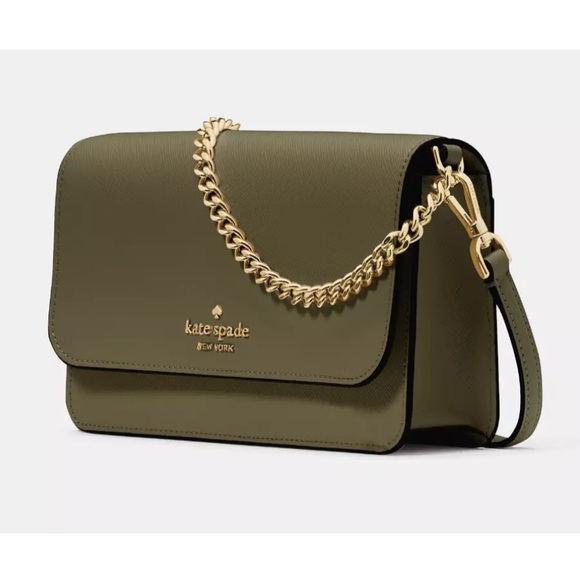 New Kate Spade Madison Small Flap Crossbody Saffiano Leather Seaweed Green - Picture 3 of 5